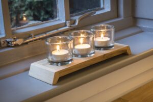 platform tealight tray - teak / glass