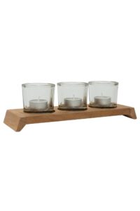 platform tealight tray - teak / glass