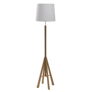 sapling floor lamp base - teak. wooden floor lamp with 40/34 shade in white