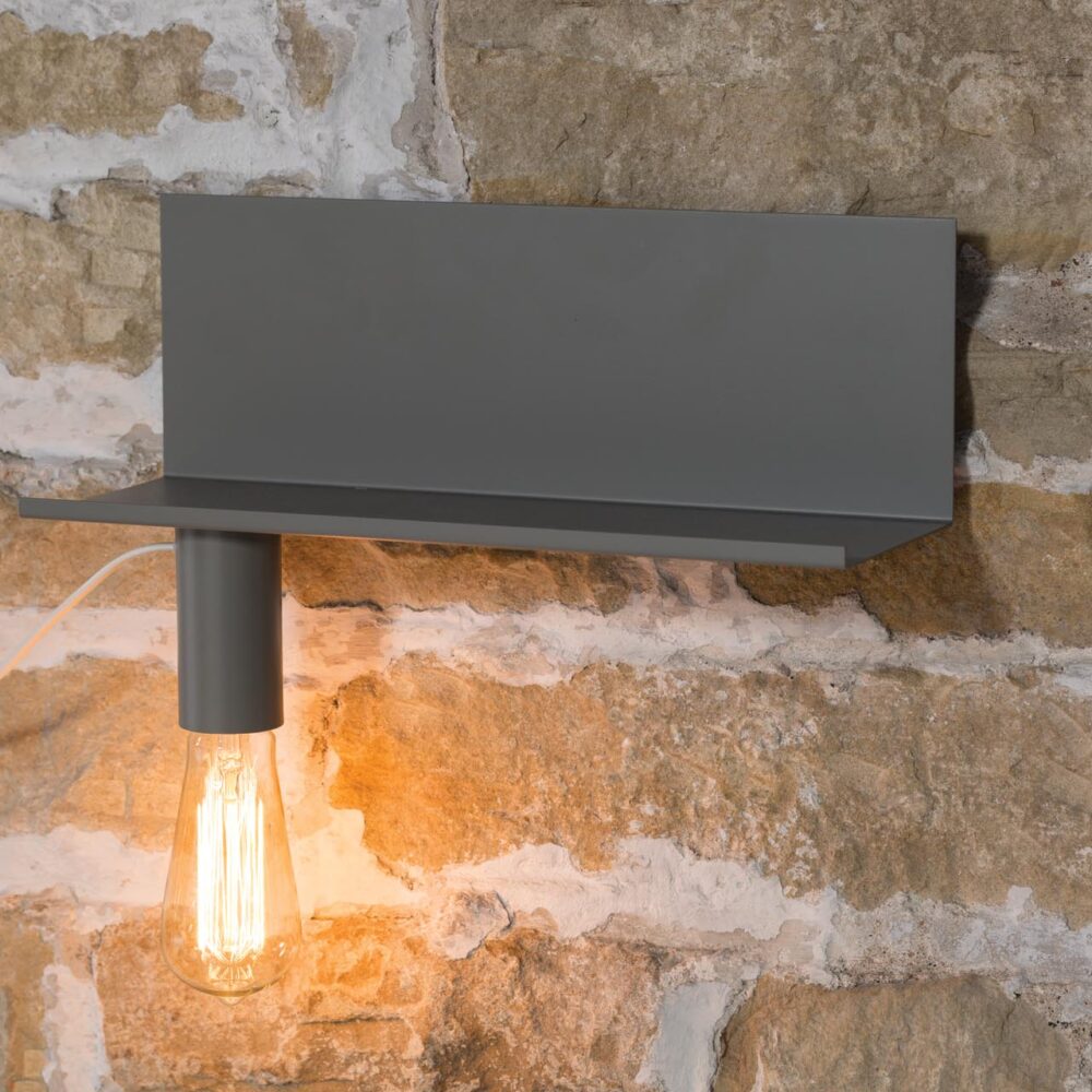 shelfy wall lamp - grey - small wall mounted shelf with movable magnetic lamp