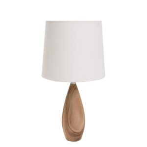 teardrop table lamp base - teak. wooden table lamp base with 30/25 shade in white.