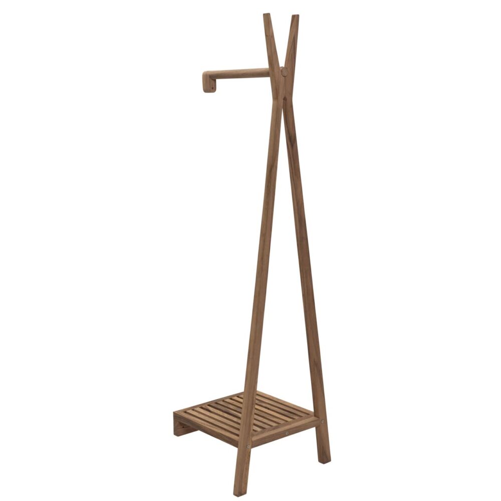 totem wall mounted clothes rail - solid wood clothes rail with lower storage shelf.