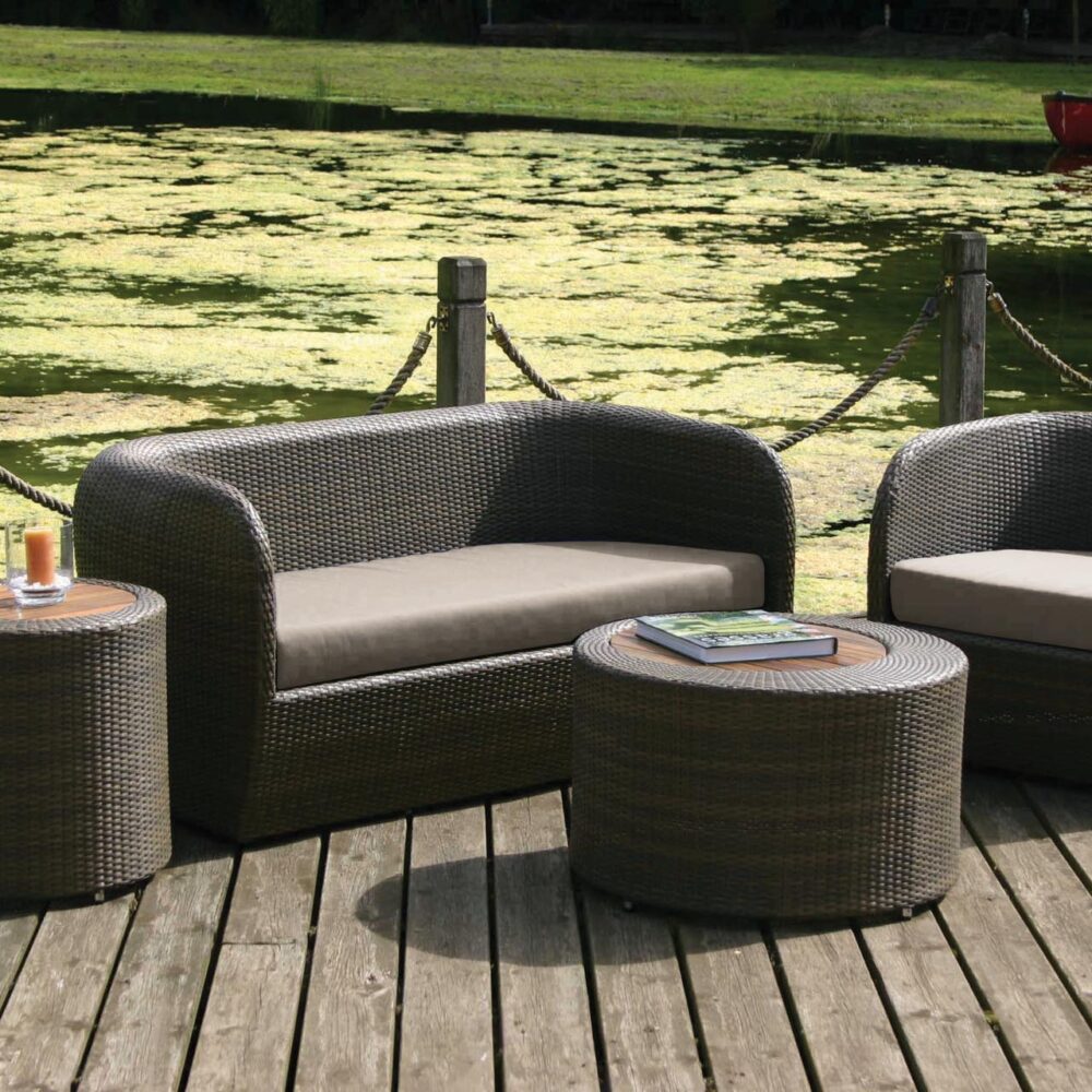 tubby sofa and armchair - synthetic summergrass weave - with concentric tables