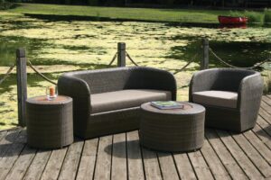 tubby sofa and armchair - synthetic summergrass weave - with concentric tables