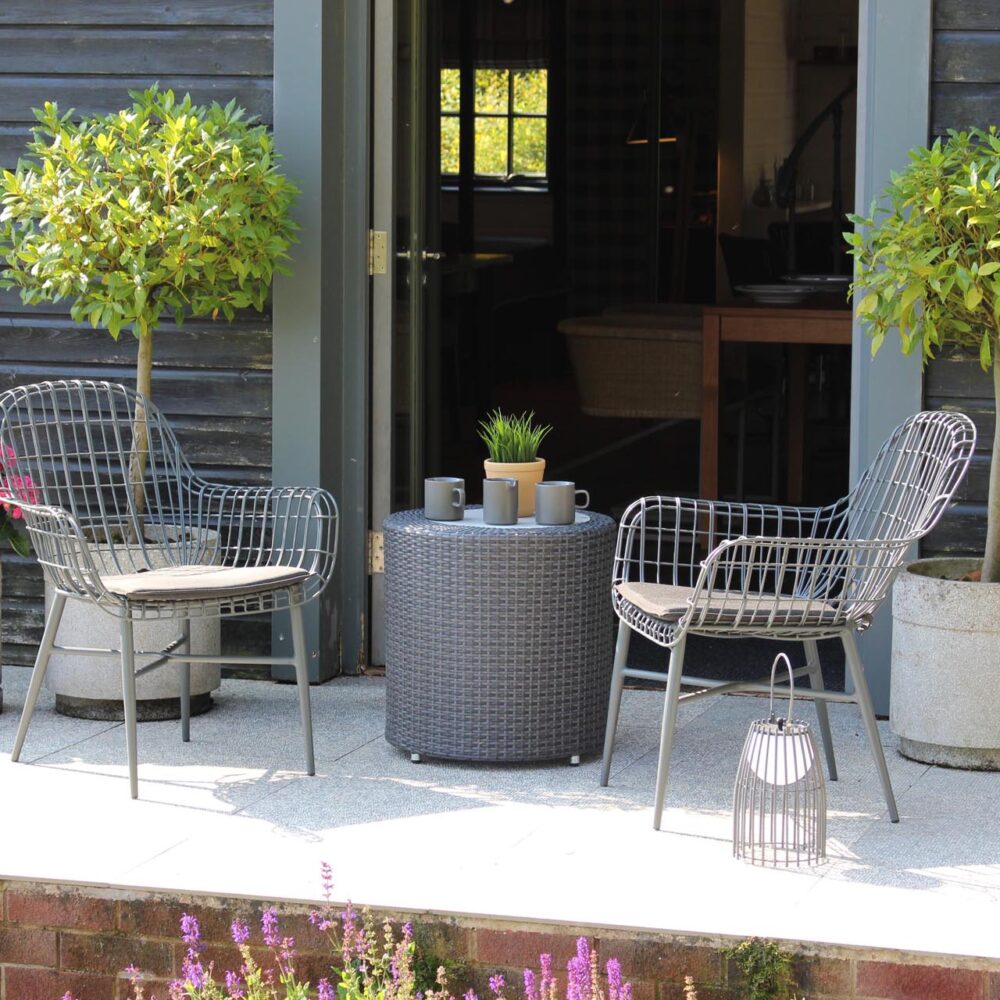 tunis chairs - graphite + concentric side table - slate