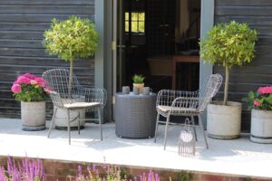 tunis chairs - graphite + concentric side table - slate