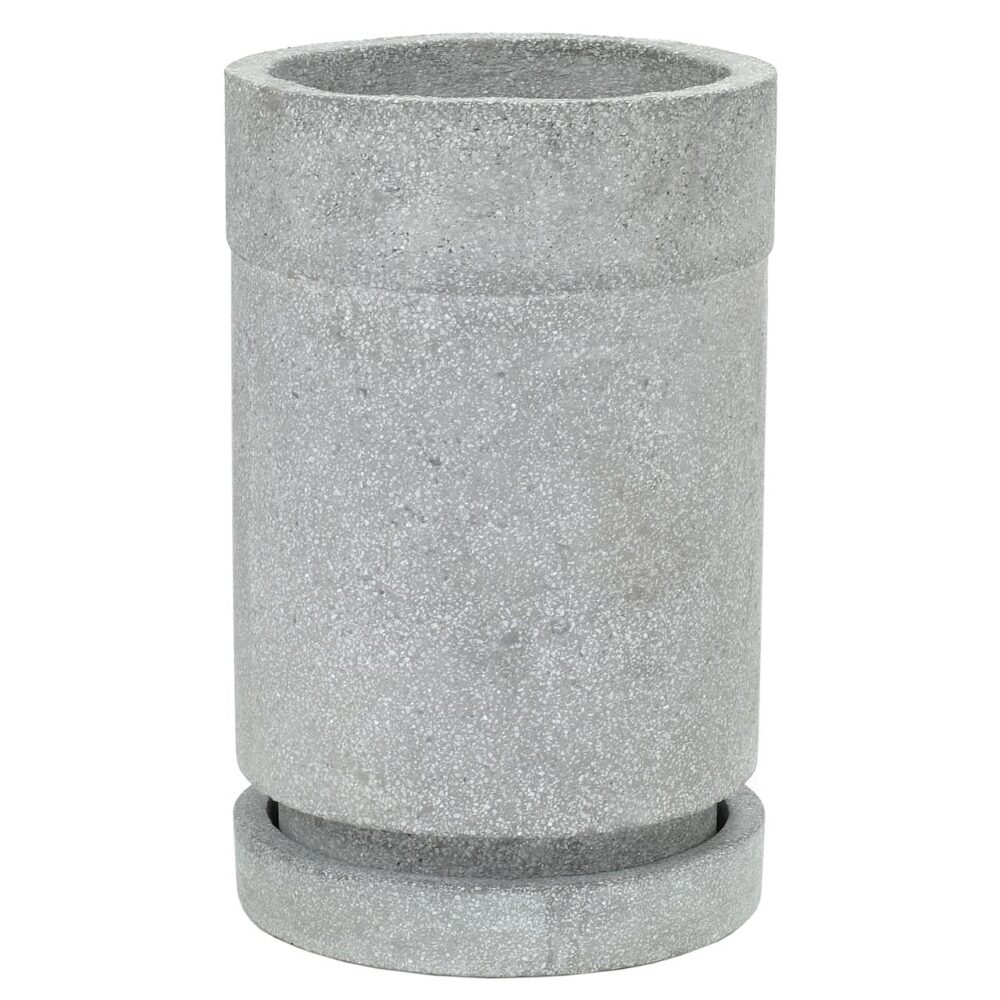 cylindrical planter - medium - grey - terrazzo planter with drip tray