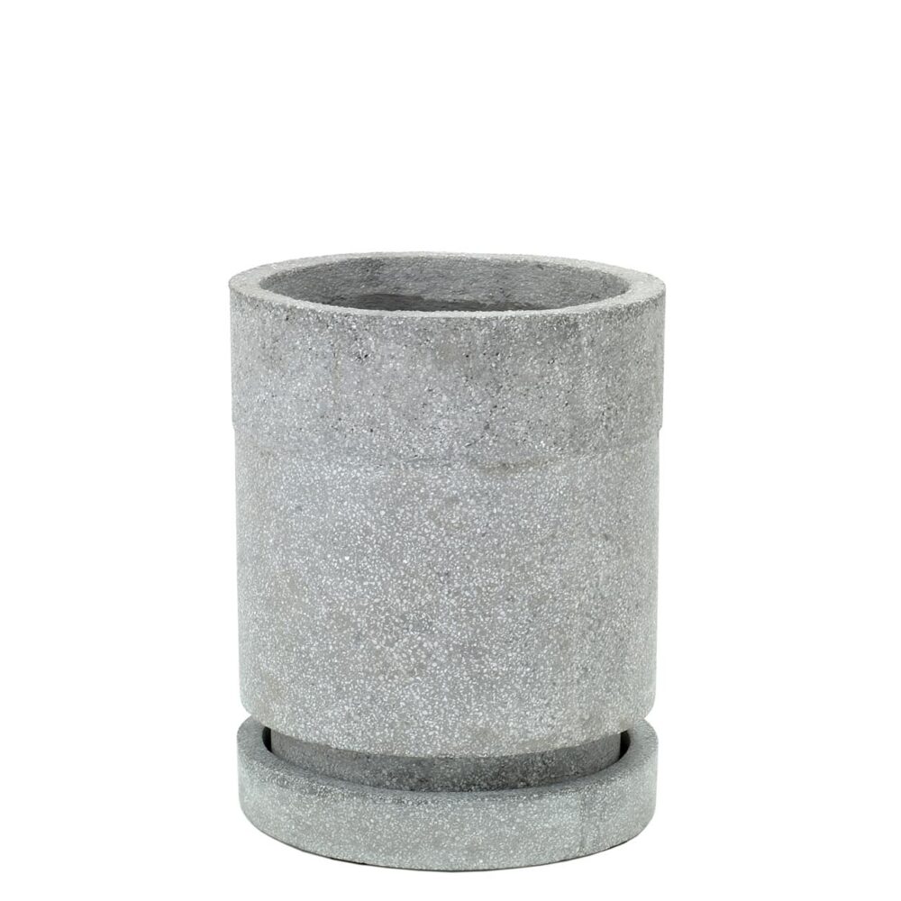 cylindrical planter - small - grey - terrazzo planter with drip tray