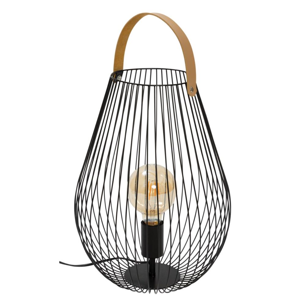 cage large table lamp - black wire table lamp with leather handle detail