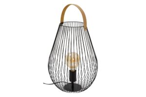 cage large table lamp - black wire table lamp with leather handle detail