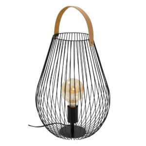 cage large table lamp - black wire table lamp with leather handle detail