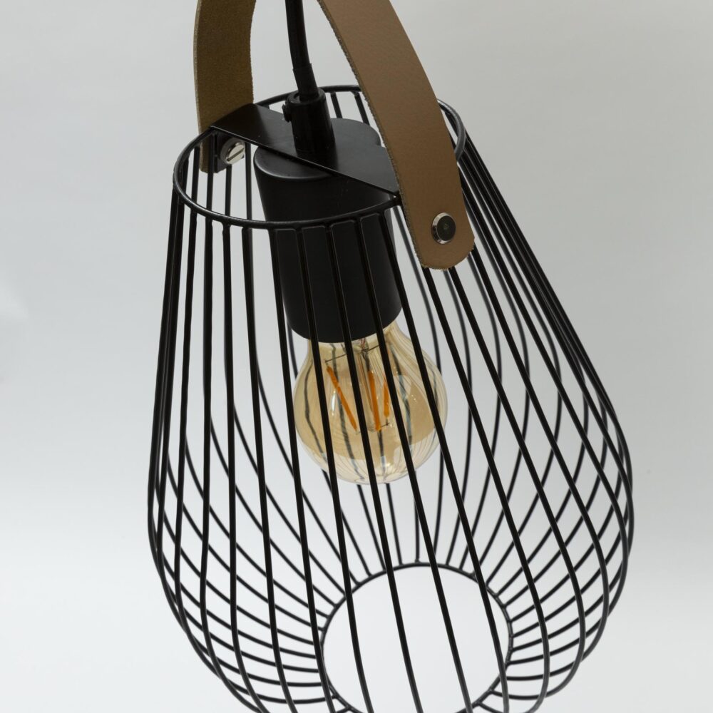 cage small pendant lamp - black wire style cage lamp - detail