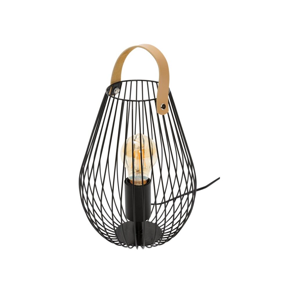 cage small table lamp - black wire table lamp with leather handle detail