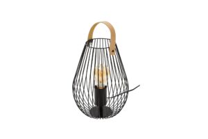 cage small table lamp - black wire table lamp with leather handle detail