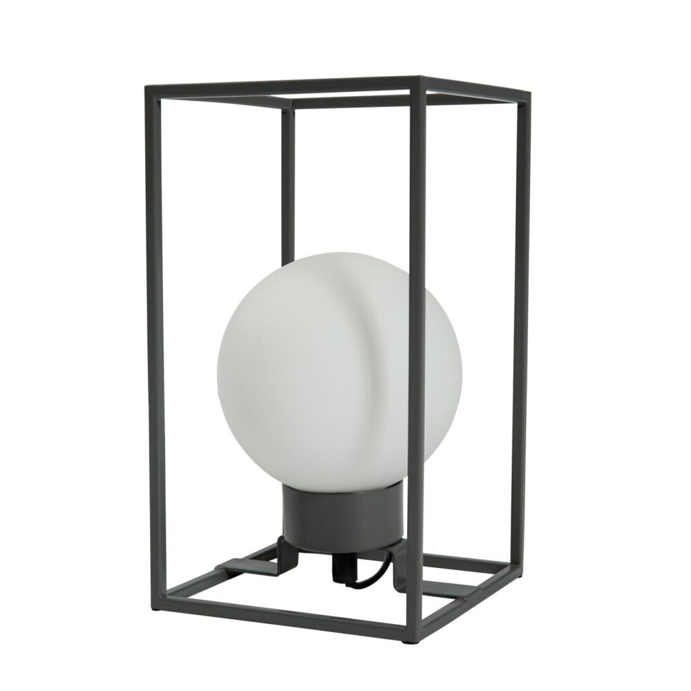kew table lamp - opal glass globe with dark grey metal frame