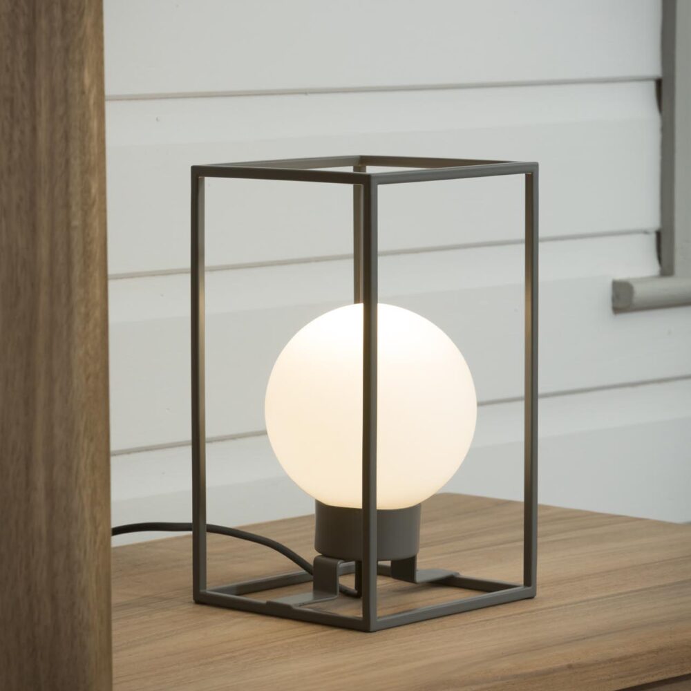 kew table lamp - opal glass globe with dark grey metal frame
