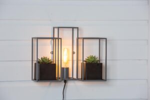 kew wall lamp with shelves - dark grey - mood shot with cacti