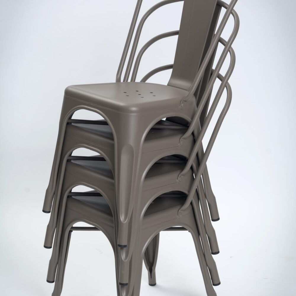 mess dining chairs - clay - stacked picture of our pressed metal dining chairs