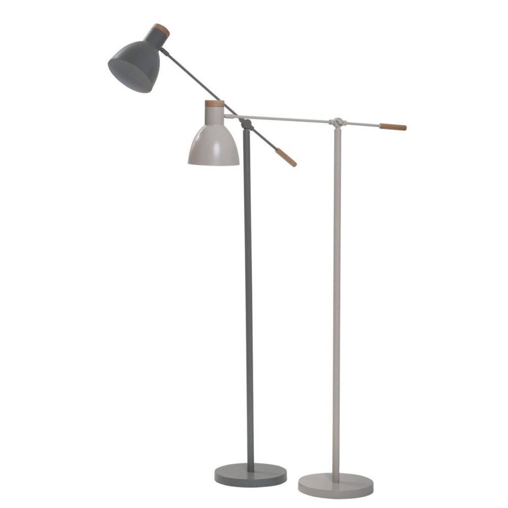 newlyn adjustable floor lamps - soft white and mid grey