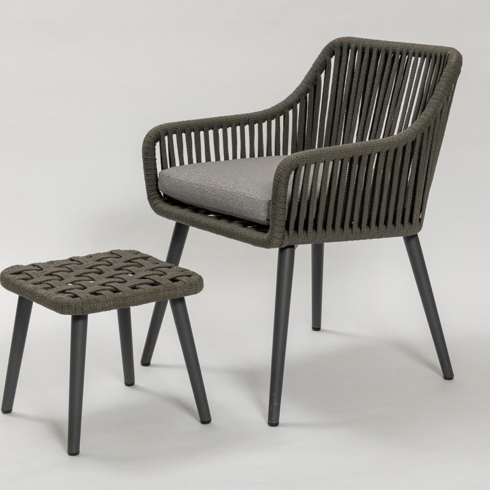 portofino armchair and footstool - synthetic rope weave - anthracite coloured powder coated anthracite frame