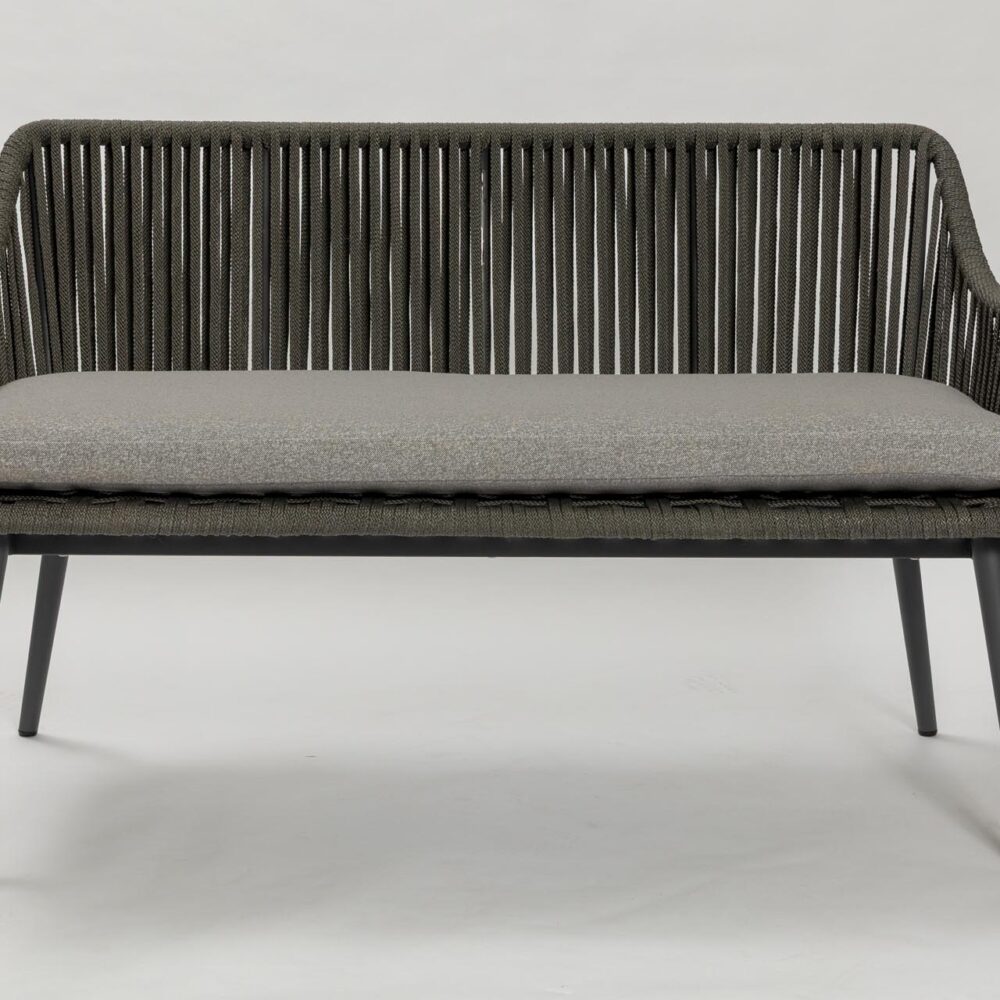 portofino bench sofa - synthetic rope weave - anthracite coloured powder coated aluminium frame - front view
