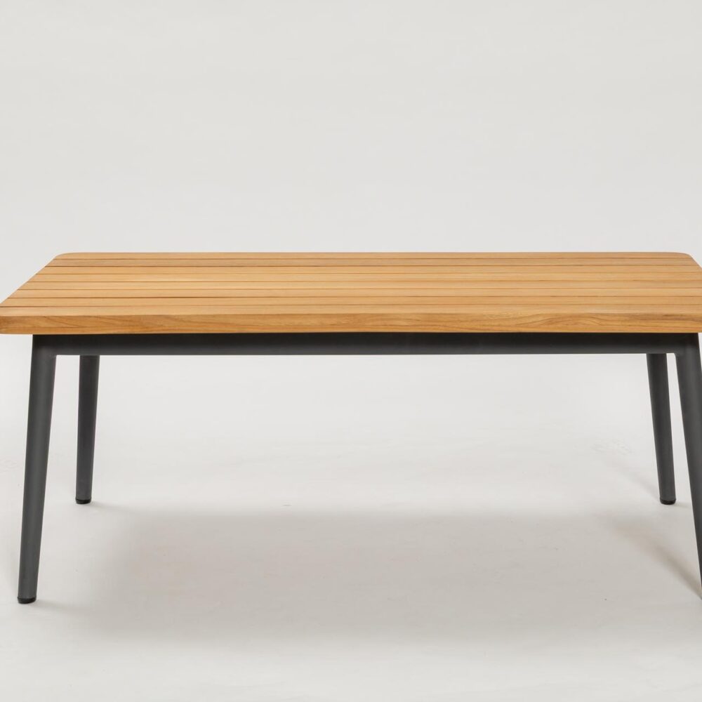 portofino coffee table - slatted teak top, anthracite coloured powder coated aluminium frame.