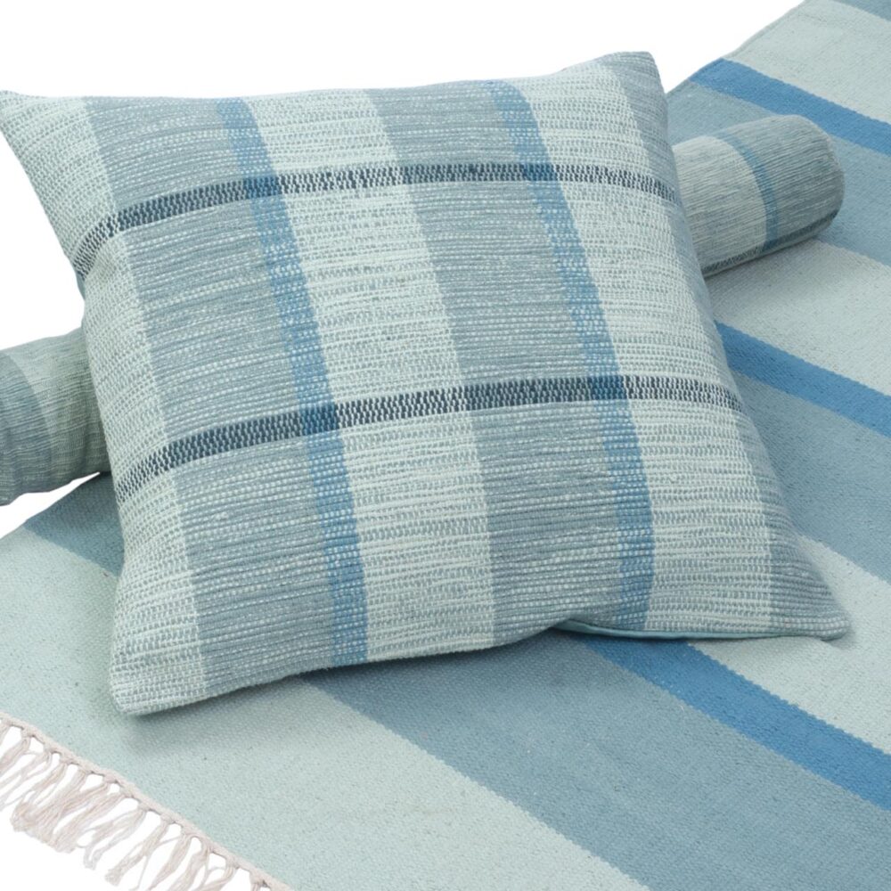 elements dhurrie and cushion - lagoon