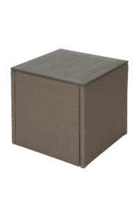 clumber outdoor storage cube / table - woven cube in synthetic weave with a poly-wood top.