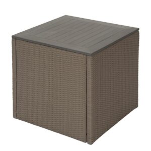 clumber outdoor storage cube / table - woven cube in synthetic weave with a poly-wood top.