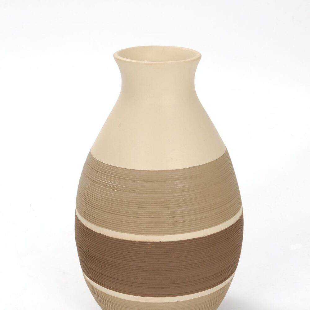 corin vase - naturals - large floor standing terracotta vase - hand thrown and painted