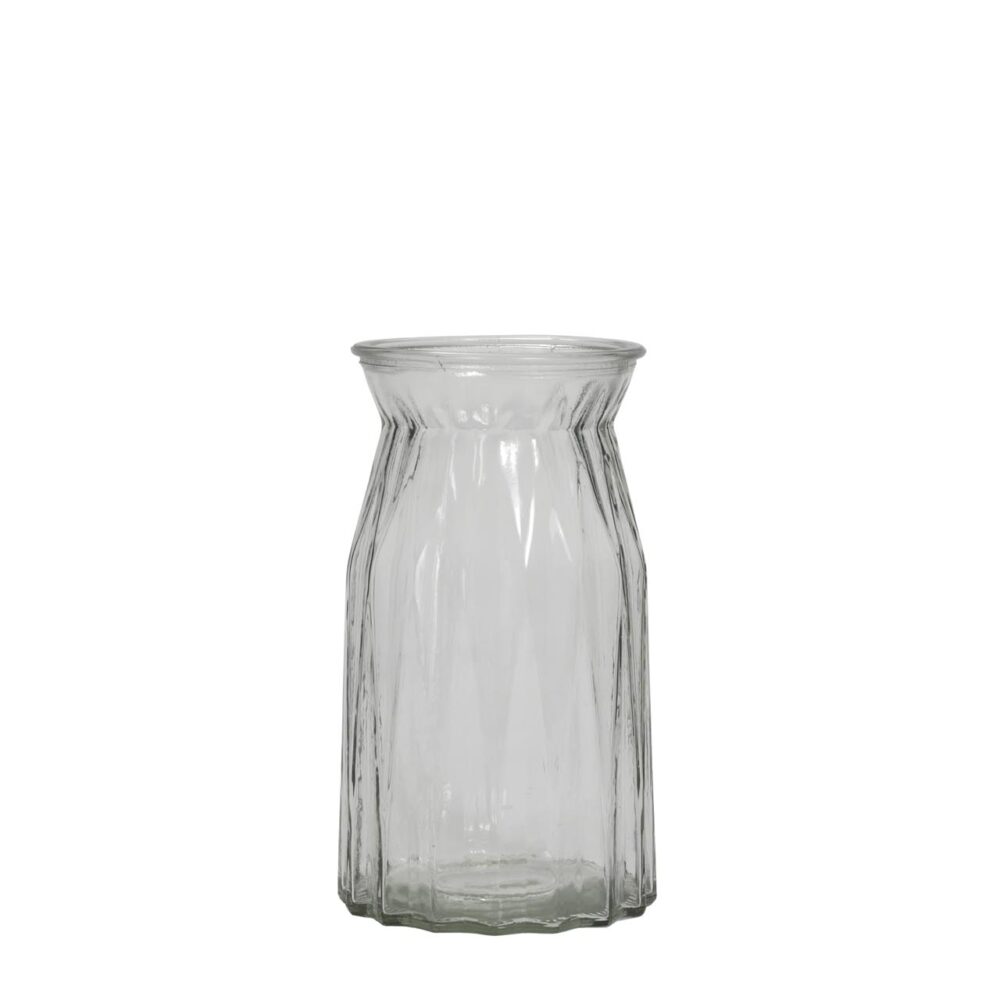 flute vase 20cm - clear glass flower vase with pleated detail