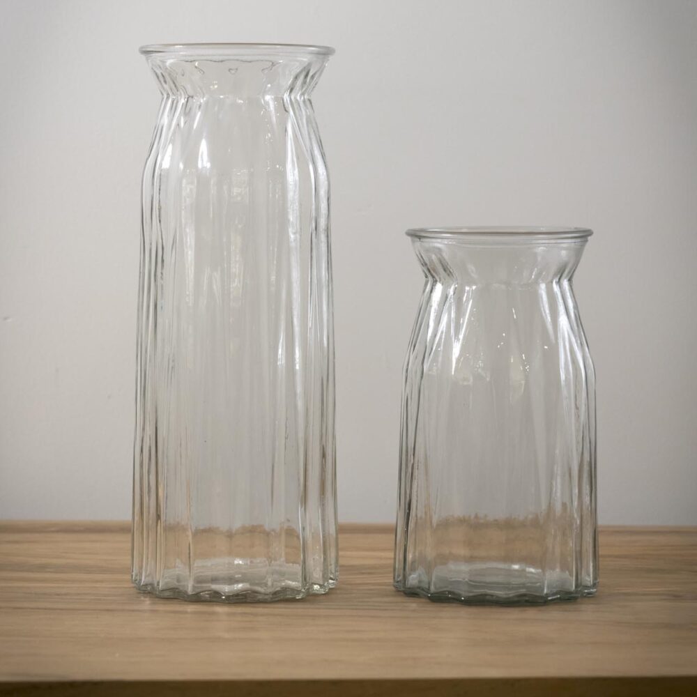flute glass vases - 30cm & 20cm - clear glass