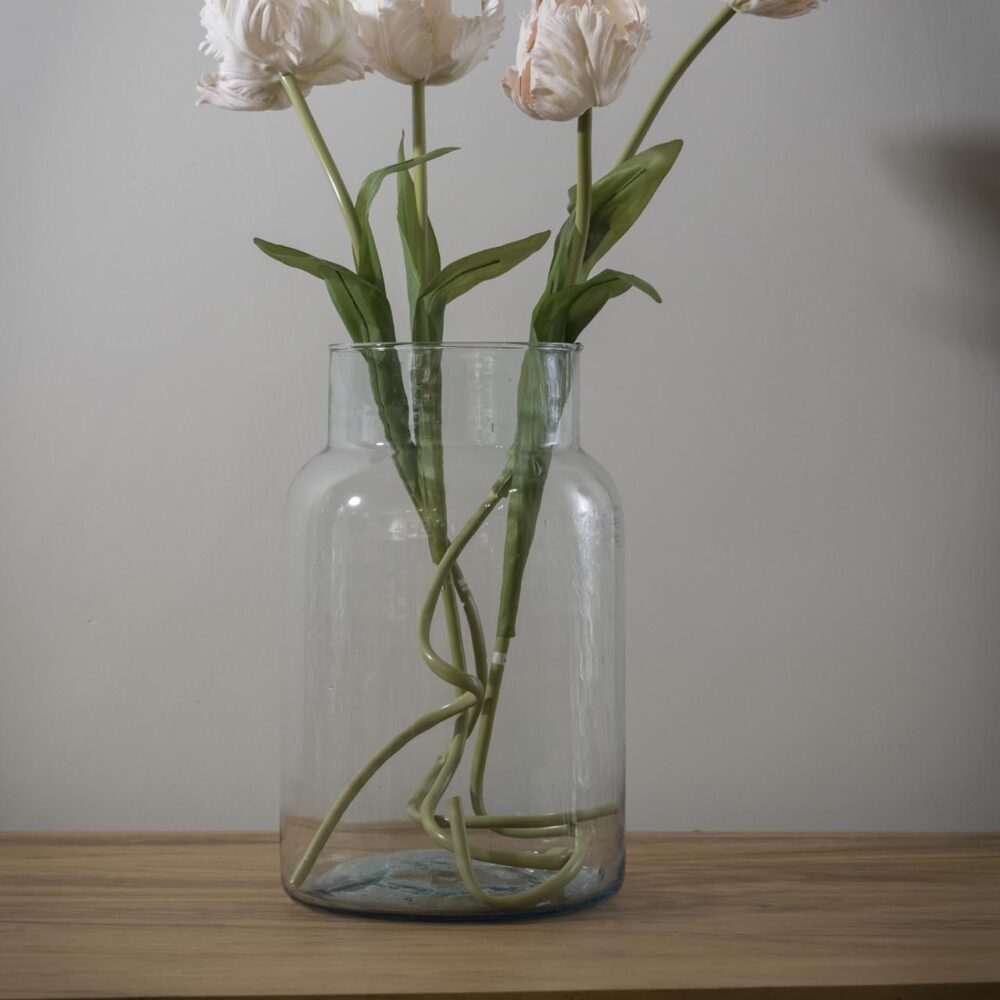 ghent - flower vase - clear glass - large case with collared neck - shown with silk flowers