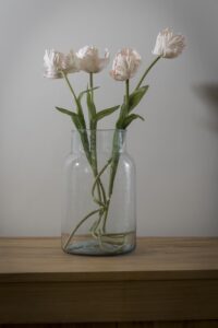 ghent - flower vase - clear glass - large case with collared neck - shown with silk flowers