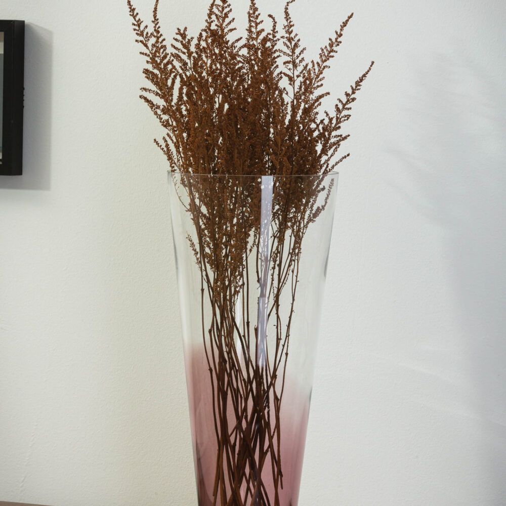 wave glass vase - aubergine - large handmade vase with coloured wave swirl - shown with dried foliage