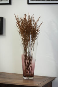 wave glass vase - aubergine - large handmade vase with coloured wave swirl - shown with dried foliage