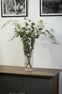 wave glass vase - clear - large handmade vase - shown with white flowers and foliage