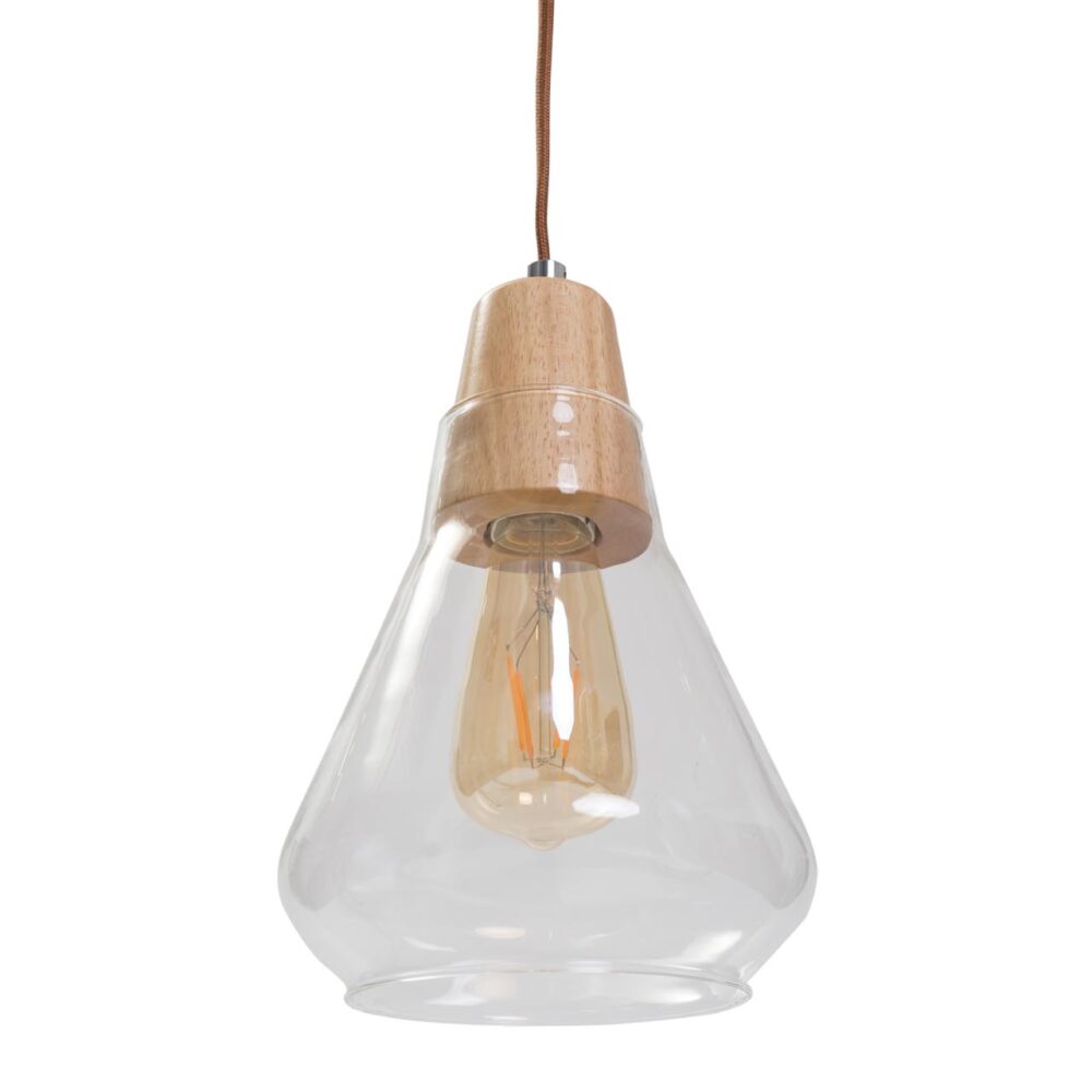 acorn pendant lamp - wood / glass