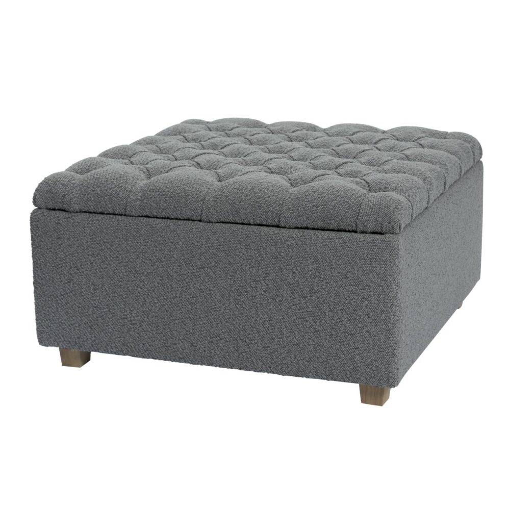 chesterfield storage table 70 - boucle steel - upholstered storage table with buttons