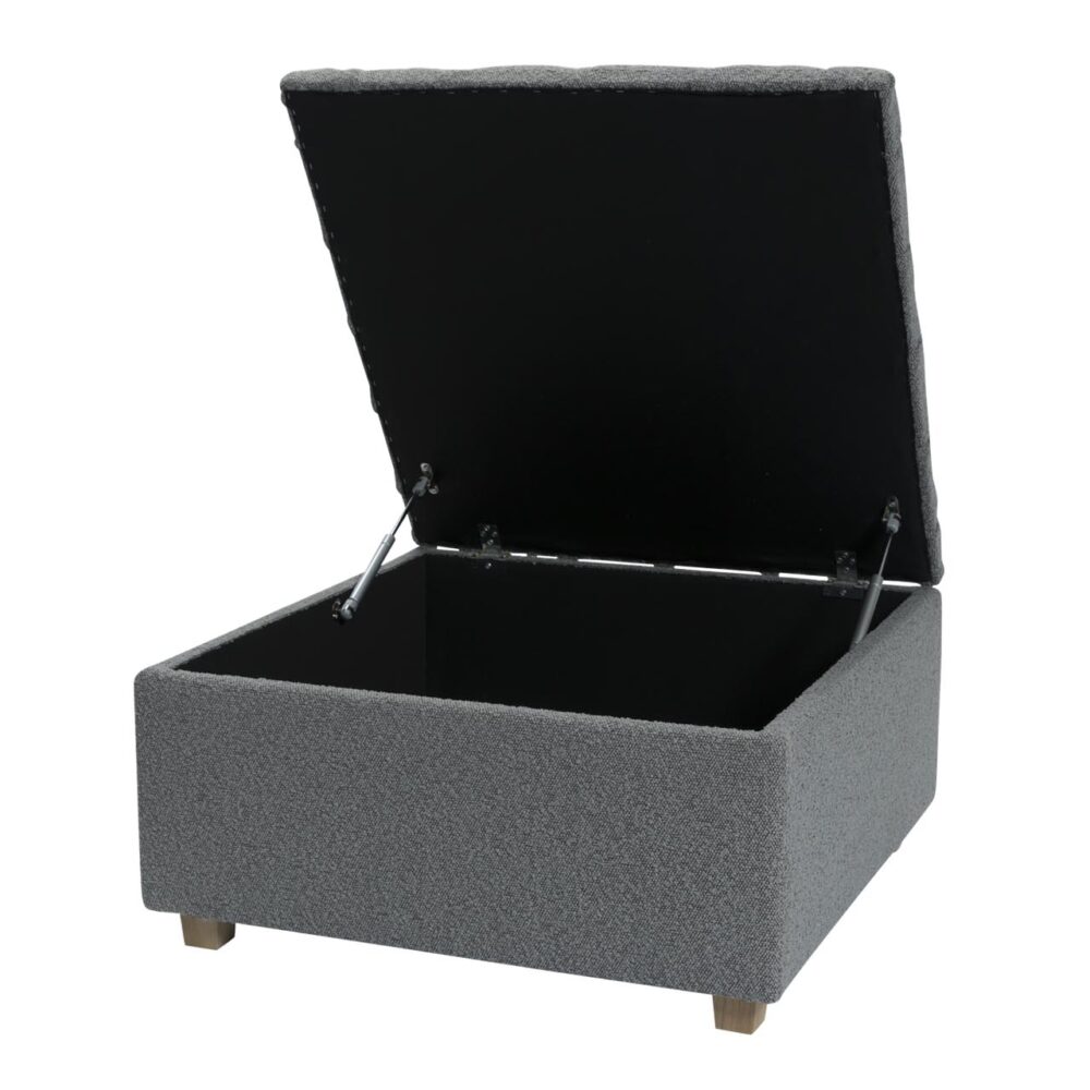 chesterfield storage table 70 - boucle steel - upholstered storage table with buttons