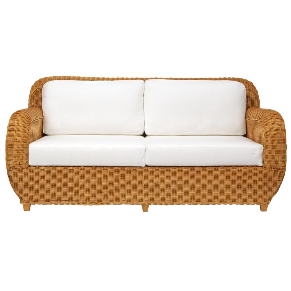 oscar sofa - honey stained rattan sofa with made to order upholstered pads