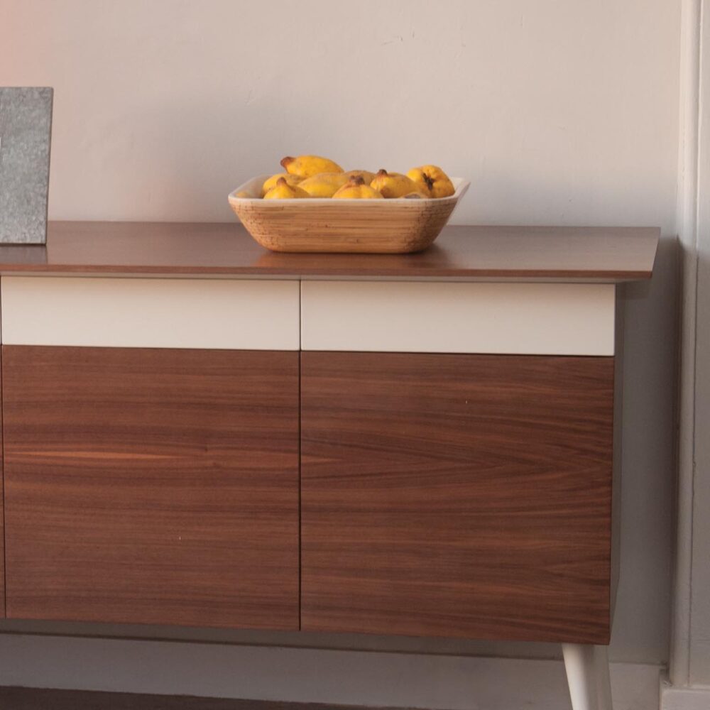 ravello lacquered bamboo bowl, shown with quince on a marseille sideboard