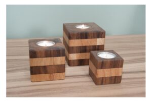 Block wooden tealight holders - three sizes
