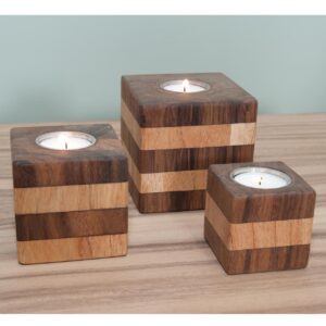 Block wooden tealight holders - three sizes