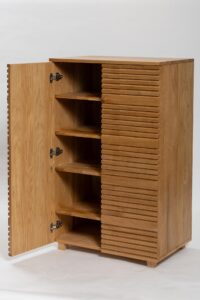 chameleon cupboard - oiled oak, door open