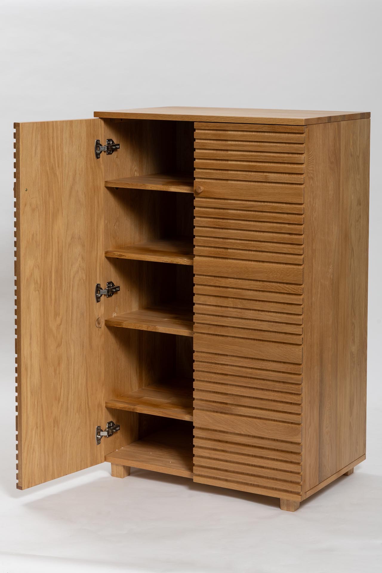 chameleon cupboard - oiled oak, door open