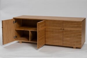 chameleon sideboard - oiled oak. contemporary sideboard with slatted door detail