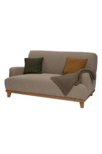hove 2 seat sofa - scandi style sofa in boucle pumice with scatter cushions and throw