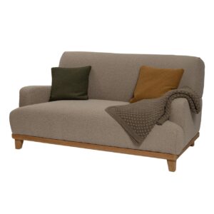 hove 2 seat sofa - scandi style sofa in boucle pumice with scatter cushions and throw