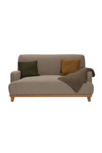 hove 2 seat sofa - scandi style sofa in boucle pumice with scatter cushions and throw